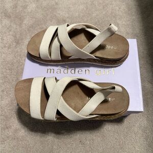 Madden Girl Off-White Crisscross Slide Sandals